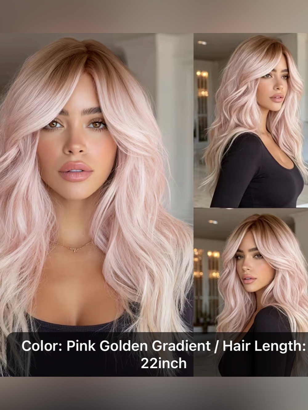 Pink Golden Gradient Long Womens Wig - 22 Inch